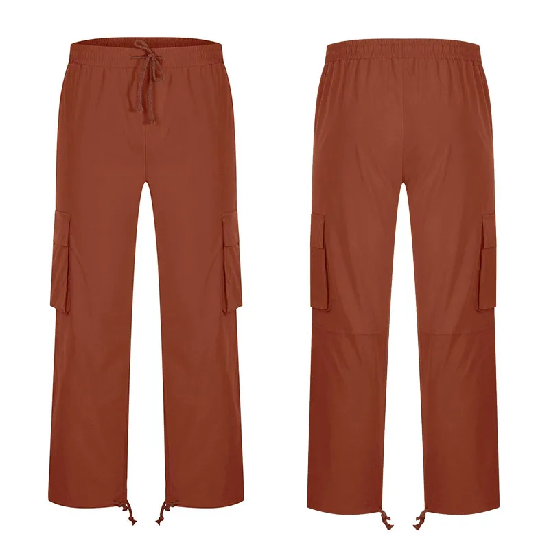 Mens Parachute Pants Loose Fit Wide Legged Cargo Trousers Olive Cotton