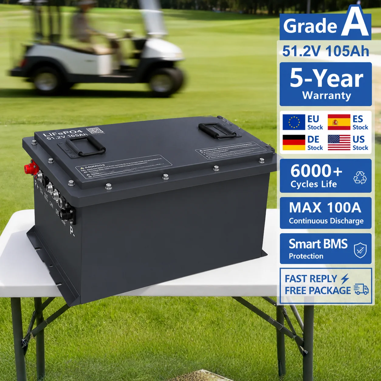 OEM/ODM továrna – lithiová baterie LiFePO4 pro golfové vozíky, 36 V, 48 V, 51,2 V, 100 Ah, 105 Ah, 160 Ah, 200 Ah, bateriový balíček LiFePO4 pro golfové vozíky