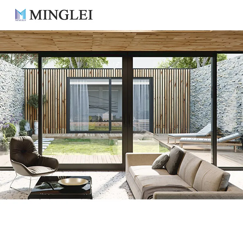 MINGLEI NFRC Impatto esterno Patio 4 vie Grande vetro Esterno Balcone Porte scorrevoli in alluminio a taglio termico