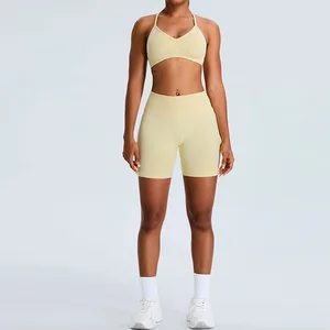 High Waist Seamless Women Scrunch Butt Workout Two Pieces Yoga Short Gym Fitness Sets Wear Clothing Sportswear Activewear