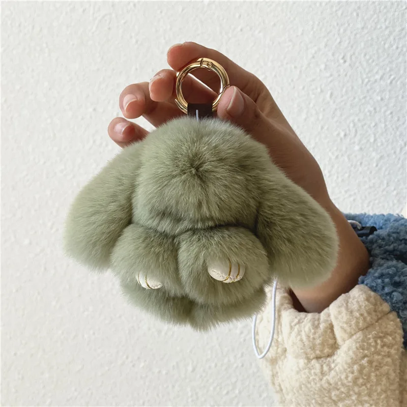 15 cm Rex Rabbit Fur Keychain Women Bag Car Key Chain Pendant Decoration Jewelry Bags Hangings Accessories Gifts