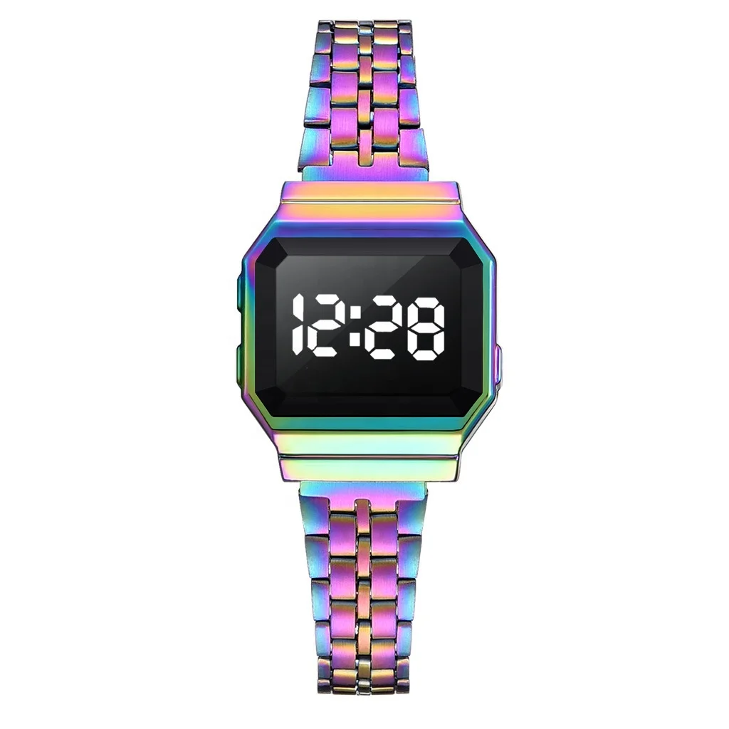 Digital Watch Gold Led Touch Screen Square Shape LED Watch Couple Set