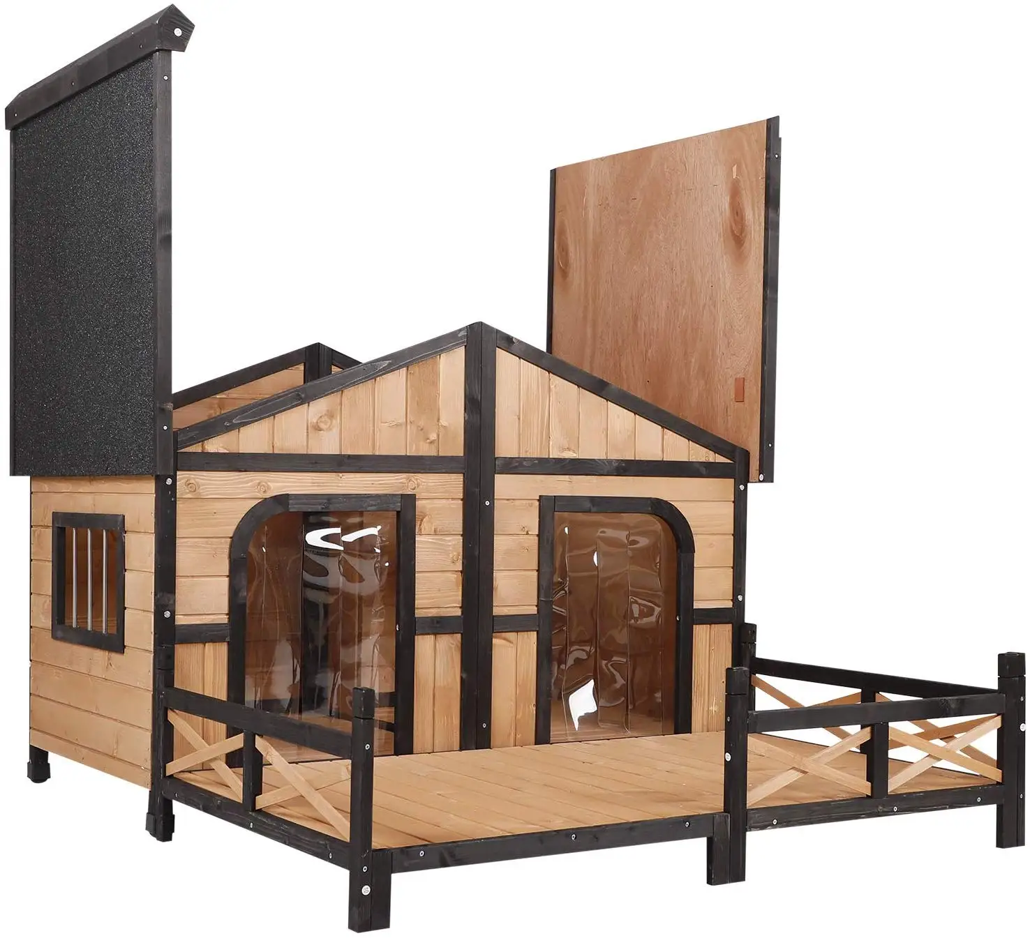 Outdoor Weatherproof Rustic Log Cabin Style Wood Pet Large Dog House Kennel