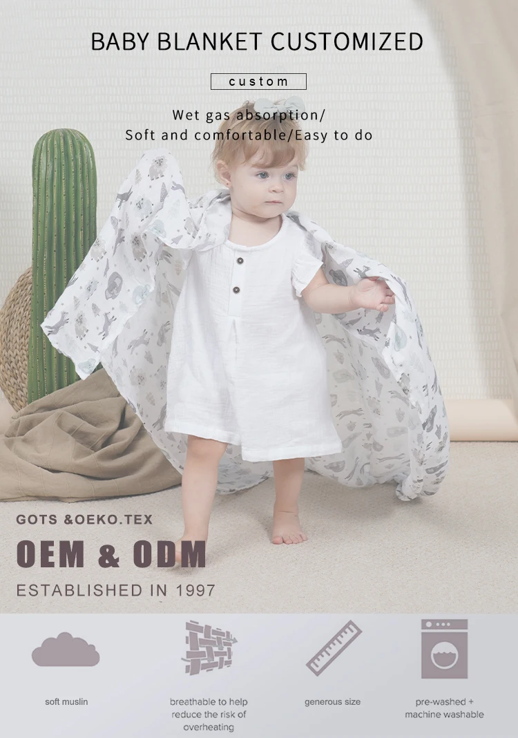 Customized Square Soft 100 Cotton Printing Muslim Baby Swaddle Blanket