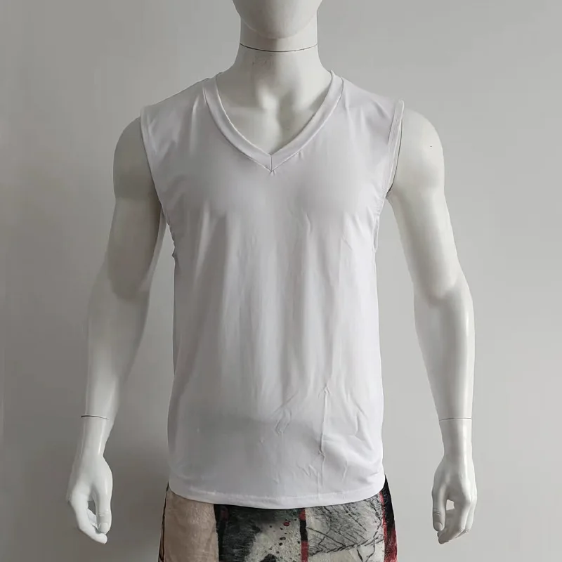 Men's Solid Color V Neck Vest Casual Breathable Sleeveless T-Shirt Vest956_voghion.com