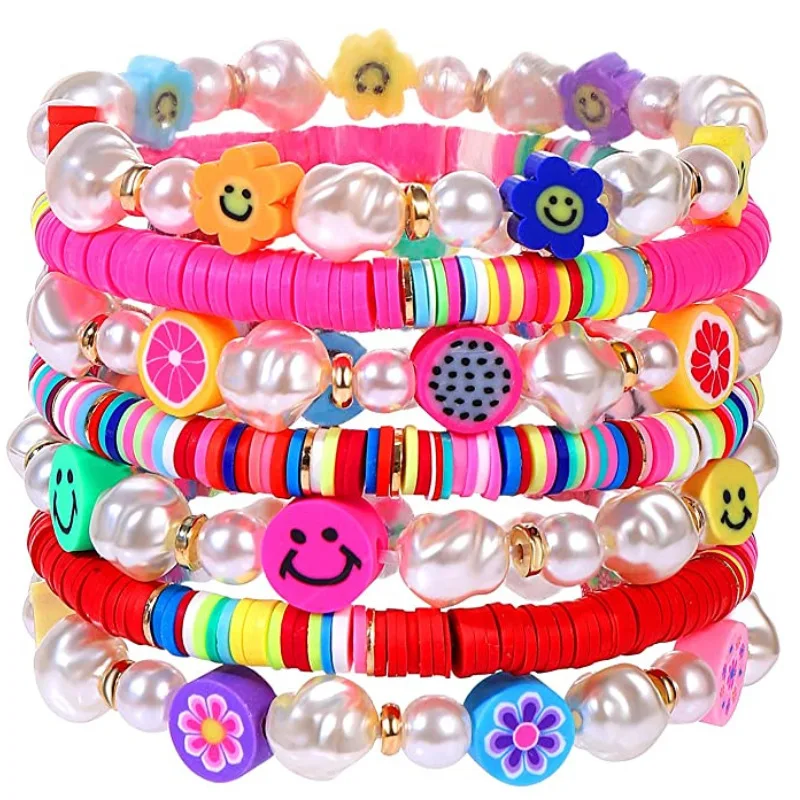 XIYANIKE Summer New Rainbow Smile Face Beads Bracelets For Women Girls  Fashion Trendy Jewelry Friend Gift Party bracelet femme