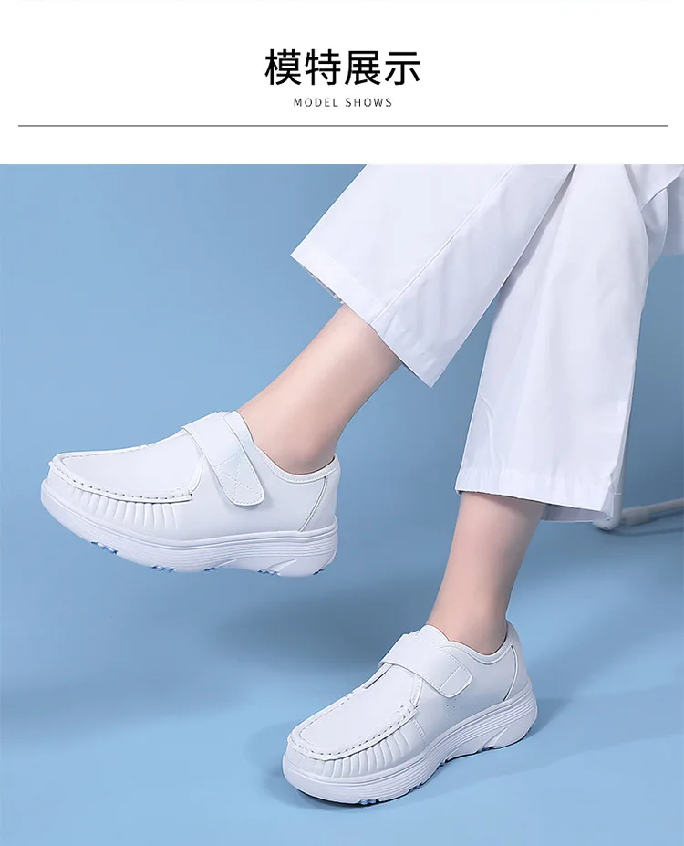 Comfortable Genuine Leather Nurse Shoes with Soft Soles and Breathable Velcro Fastening for Hospital&Home&Private Clinic