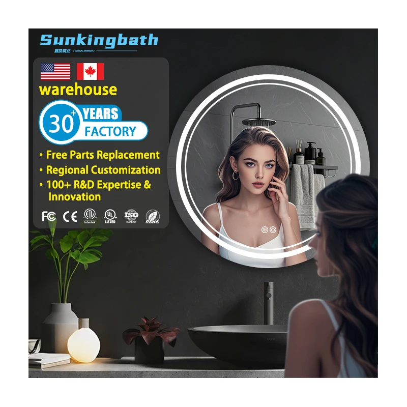 Modern Luxury Touch Switch Smart Mirror Anti-Fog Adjustable Color LED Bathroom Mirror Illumination for Wall