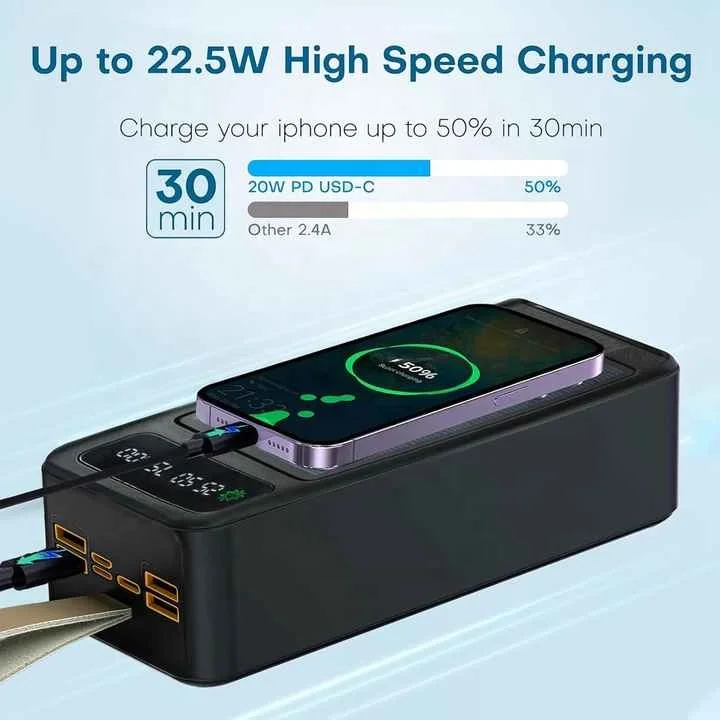 Manufacturer Solar Power Bank with Flashlight and Cables 60000mah Powerbank 100000mAh Solar Charger Solar Power Banks for Phones