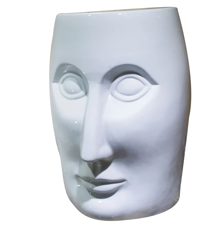 Высококачественный однотонный современный дизайн человеческого лица уличный керамический садовый табурет Jingdezhen декоративный