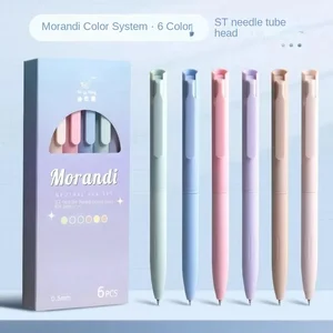 Morandi Color Press Gel Pen Student High Color Value Quick-Drying Multi-Colored 0.5mm Plastic Hand Account Marking 6pcs/Box