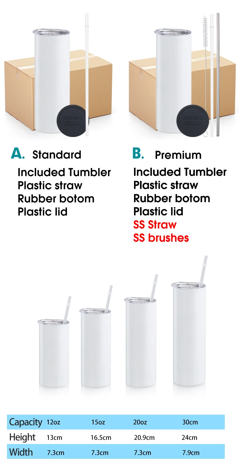 Free Shipping Blanks Sublimation 20 Oz White Skinny Straight Blanks