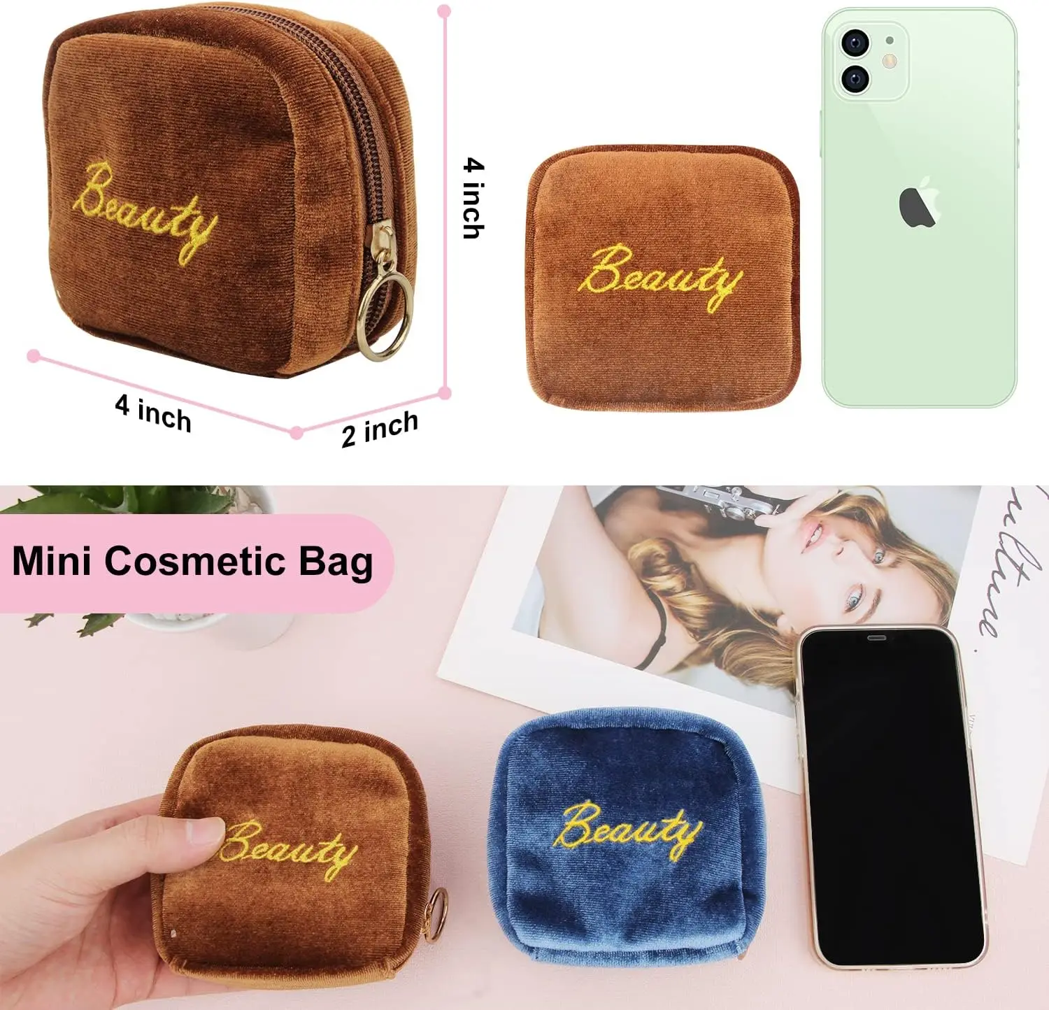 Luxury Velvet Jewelry Pouch Zipper Pouch Small Jewelry Bags Mini