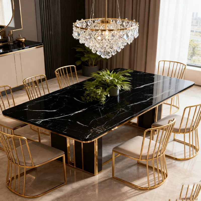 Nero Marquina Marble Stone Dining Table Natural Marble Furniture for Living Room China Black Marble Dining Table