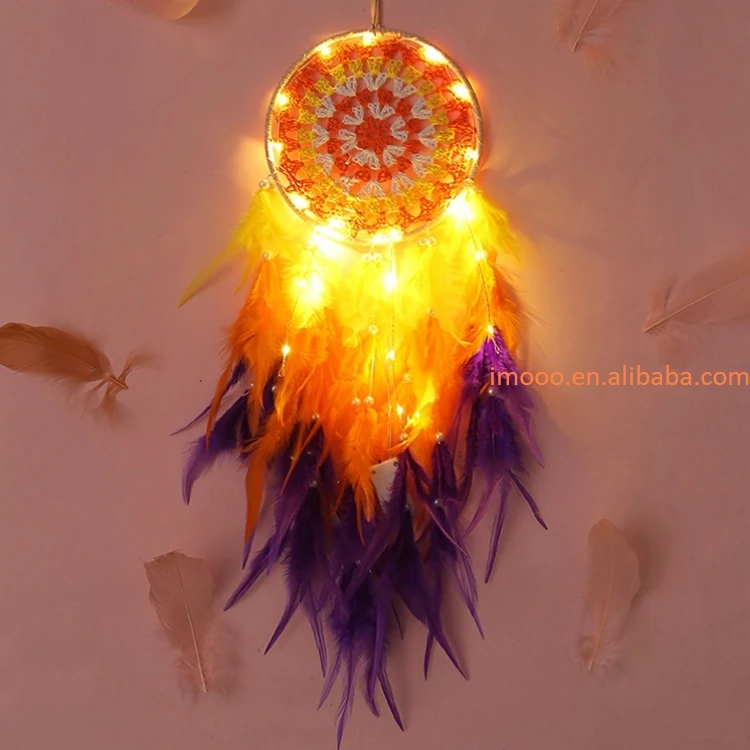 LED Wall Dreamcatcher - Handmade Feather Wind Chimes Art Decoration