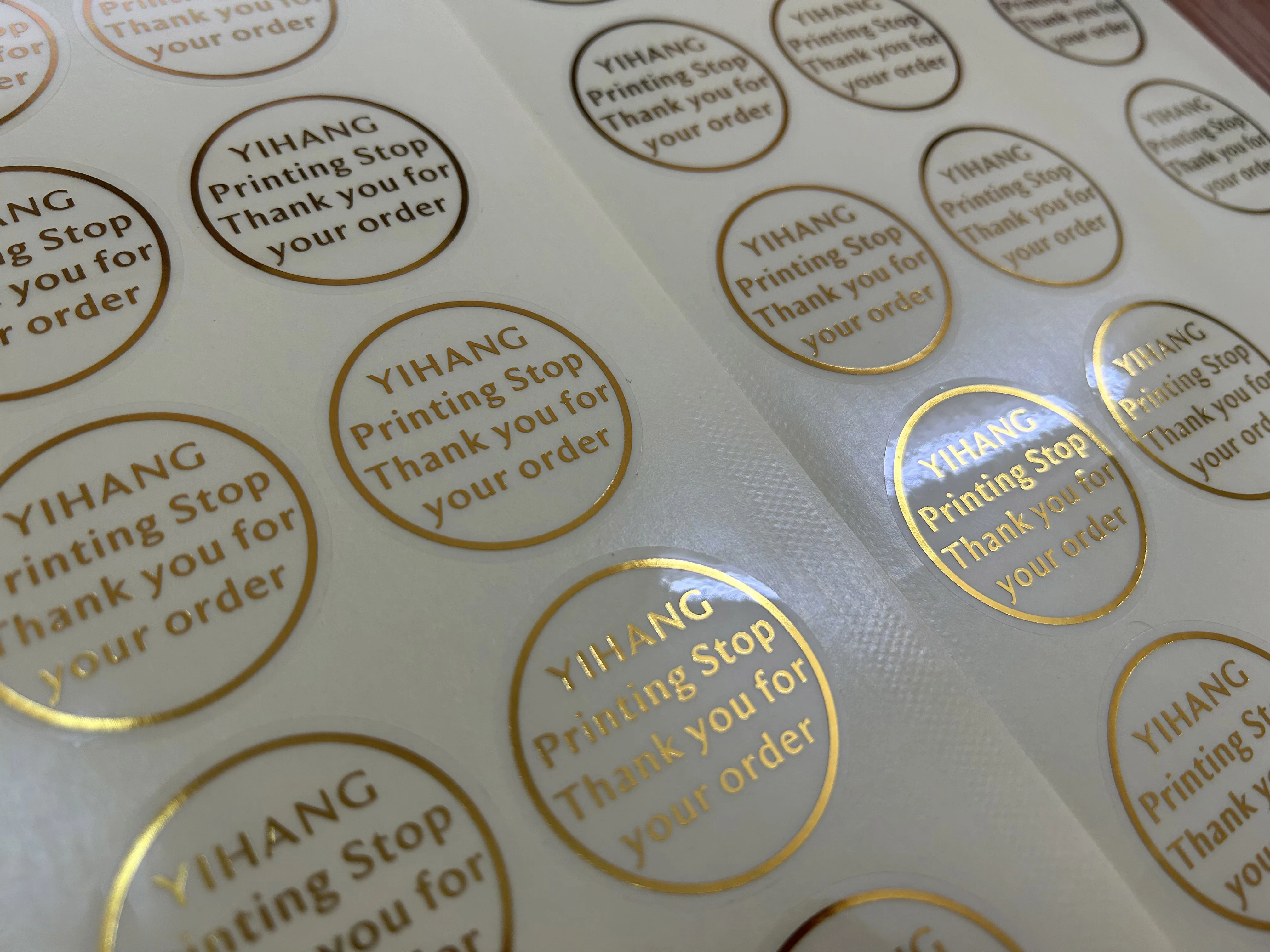 Gold Font 4X4CM Transparent Adhesive Customize Various Shapes Customize Logos Any Text Gold and Silver Color Stickers