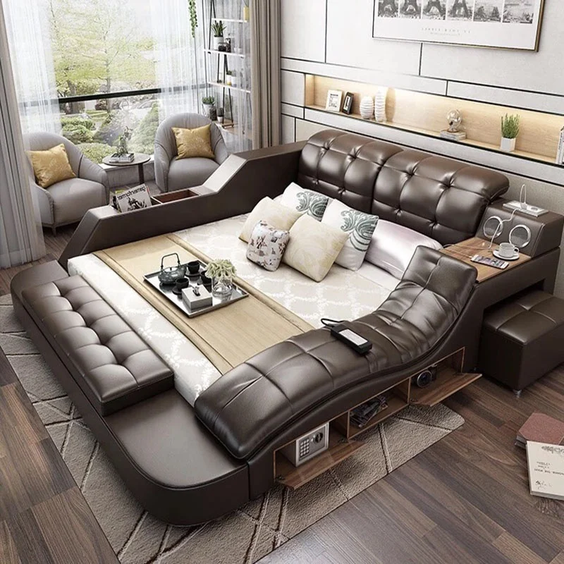 Modern and Simple Massage Function Tatami Fabric Wedding Bed Cotton and  Large Apartment Master Bedroom Double Bed