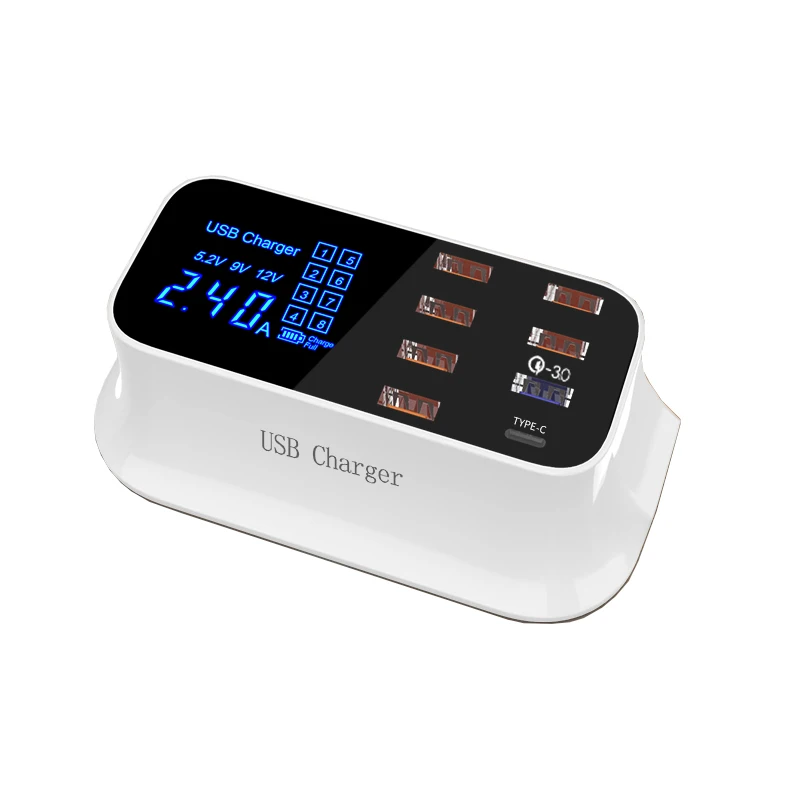 40 Вт 8 порты USB Quick Charge 3,0 светодиодный дисплей с разъемом USB Type-C PD зарядное устройство для супер быстрое зарядное устройство мобильного телефона, планшета, для зарядки