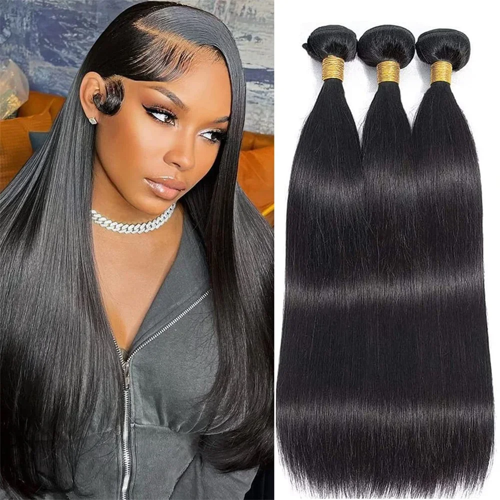 Brasilianische glatte Haarbündel für Frauen, natürliche schwarze Farbe, Remy-Menschenhaar_voghion.com