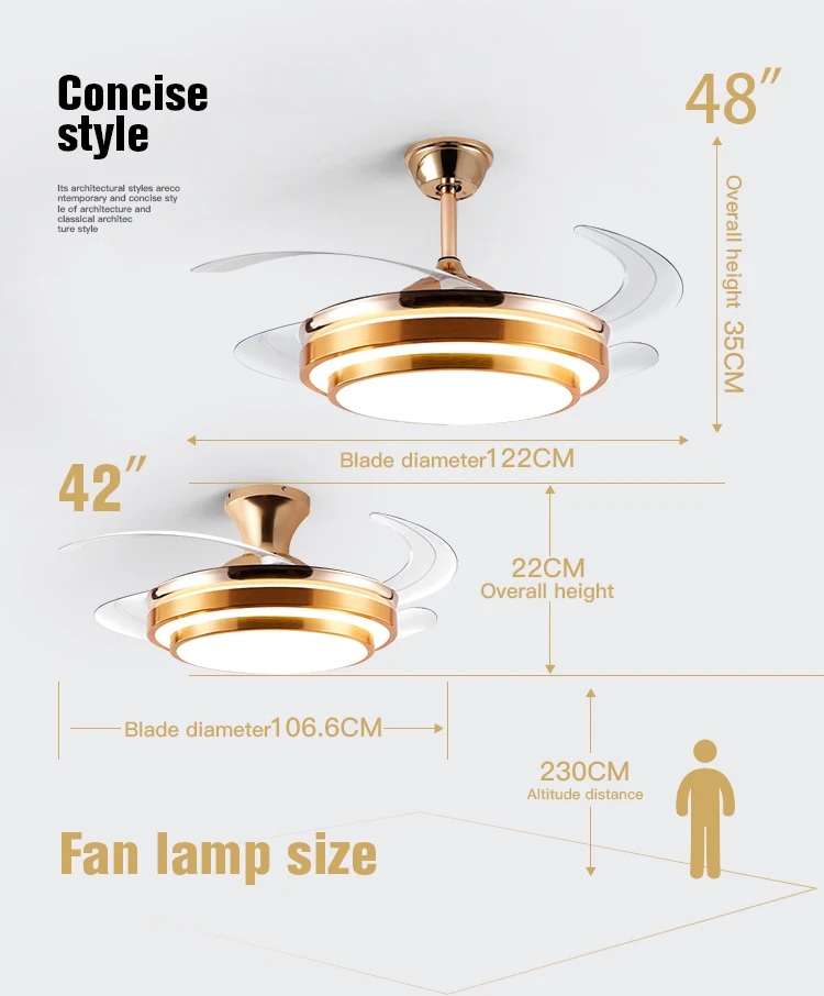 Modern 220V LED Ceiling Fan Light with Remote Control Invisible Design for Family Bedroom Dining Room Lighting