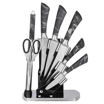 Top Seller 8 Pieces Kitchen Knives Stainless Steel Hollow Handle Self Sharpening Chef Kitchen Knife Set With Block