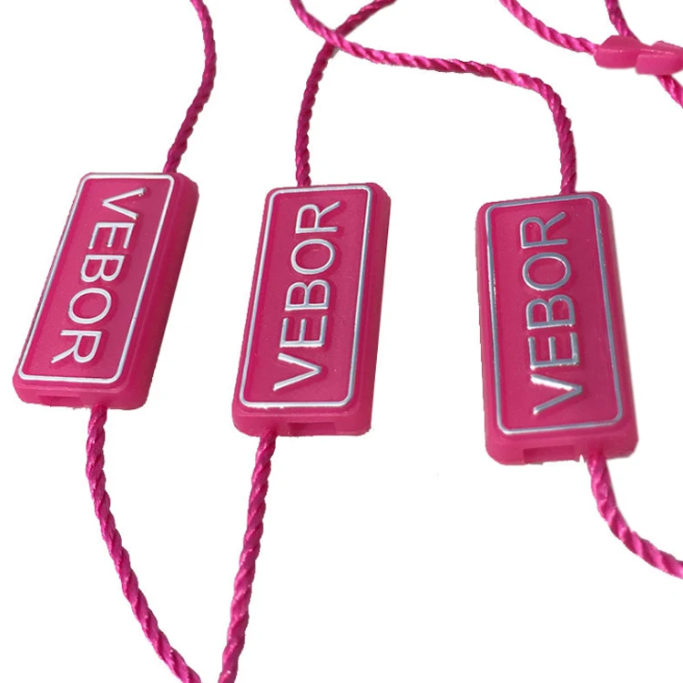 Custom Embossed Brand Name Logo Hang Tag Lock Seal Fastener with Nylon String