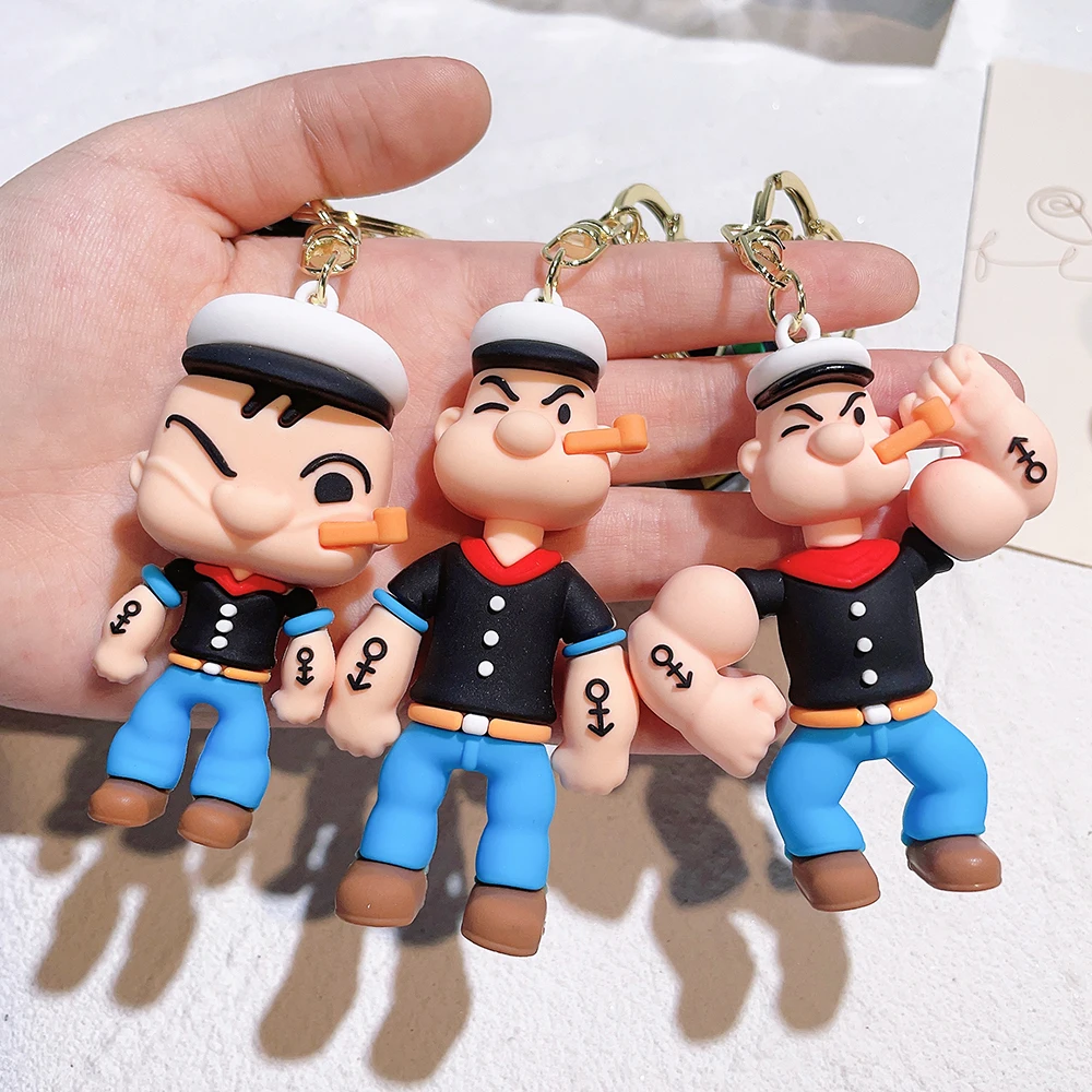Popeye Gift PVC Kawii Silicon Key Ring Cartoon Anime Popeye the Sailor Olive Bluto  Wimpy Children Kids Gift 3d Keychain|