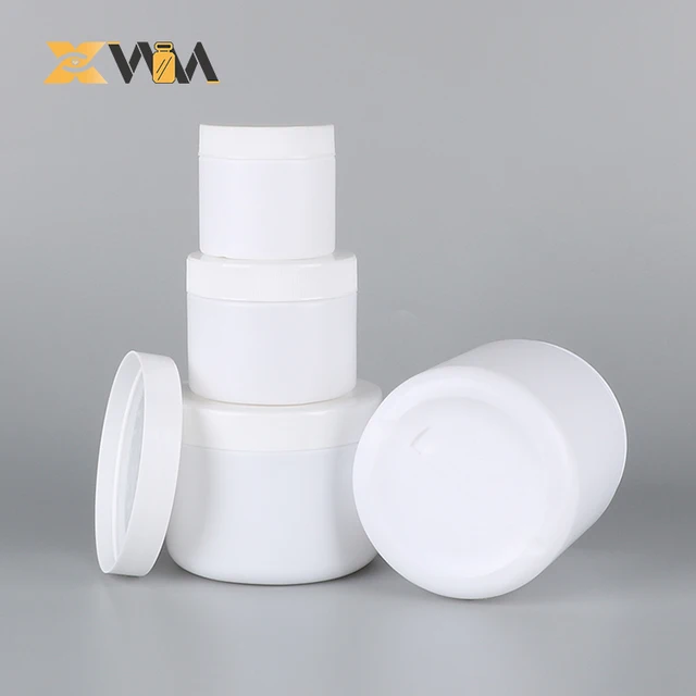 Customized HDPE White Plastic Peanut Butter Jar Jam Jar Yellow Oil Canister Hand Pull Pad Supplement Bottle 50ml 75ml 100ml