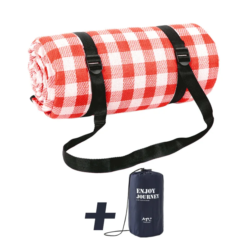 Red and white grid with storage bag 