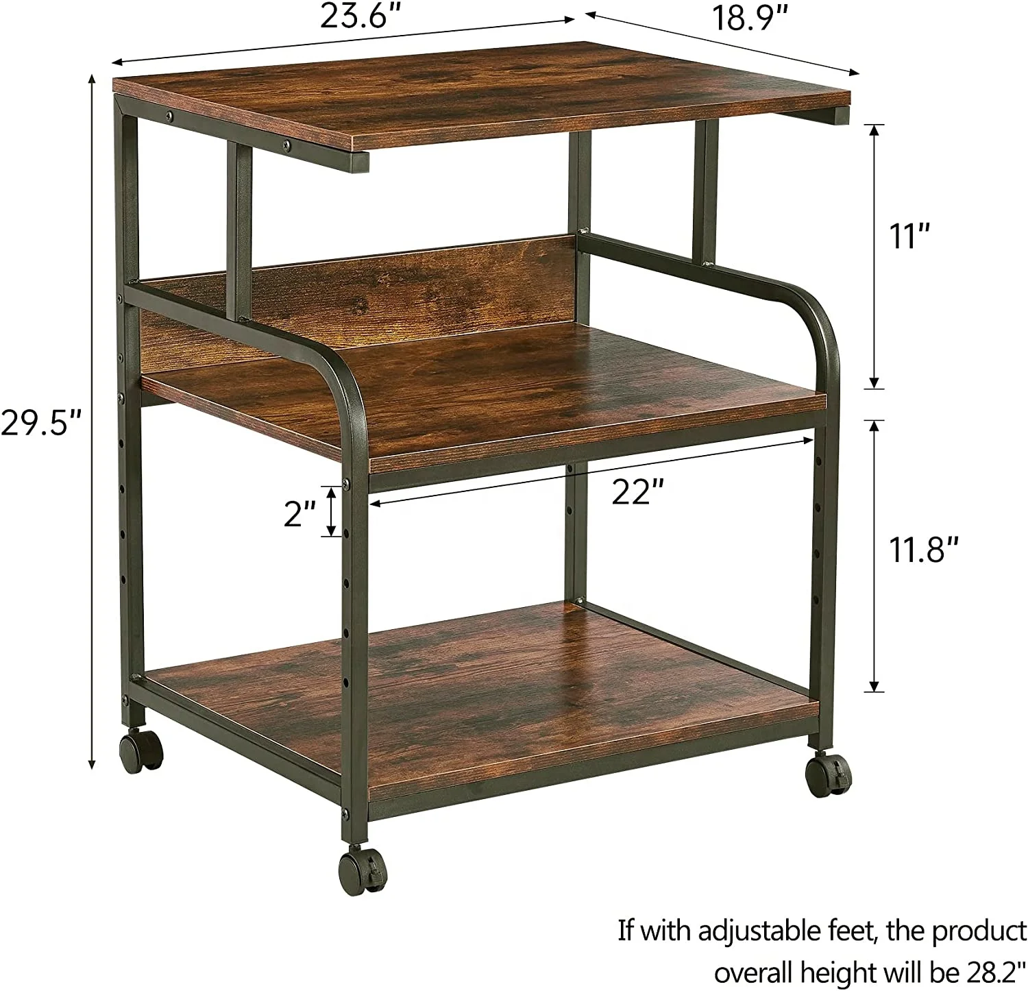 VidaXL Printer Stand With Wheels - Mobile Office Cart With Storage In Smoked Oak
