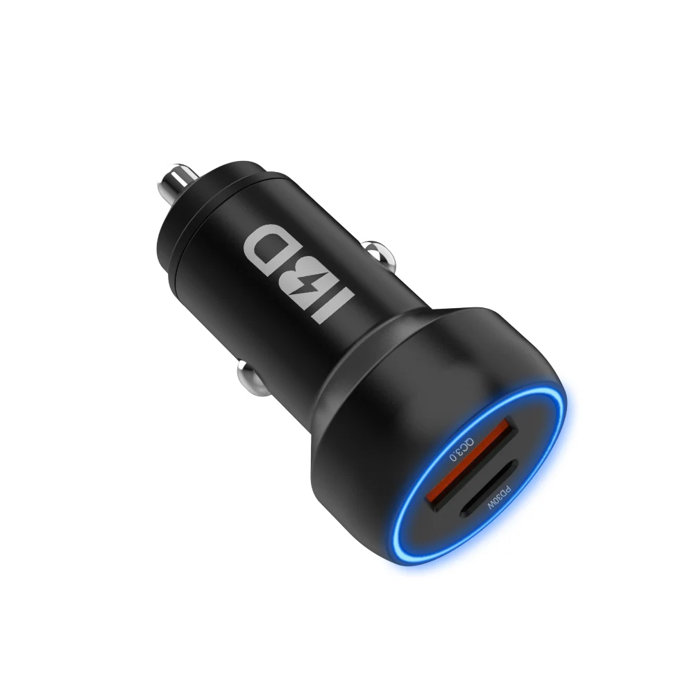 Высококачественное универсальное автомобильное зарядное устройство IBD с 2 USB-портами на 48 Вт QC3.0 18 Вт PD 30 Вт, зарядное устройство для мобильного телефона с индивидуальным логотипом, металлический дизайн