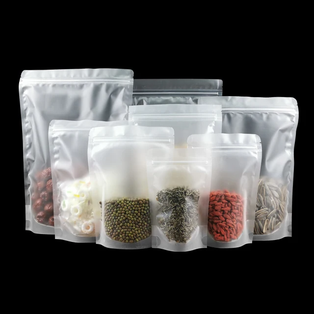 In Stock PET Clear Transparent Zip Lock Stand up Pouch Plastic Food Spice Packaging Bags with Zipper