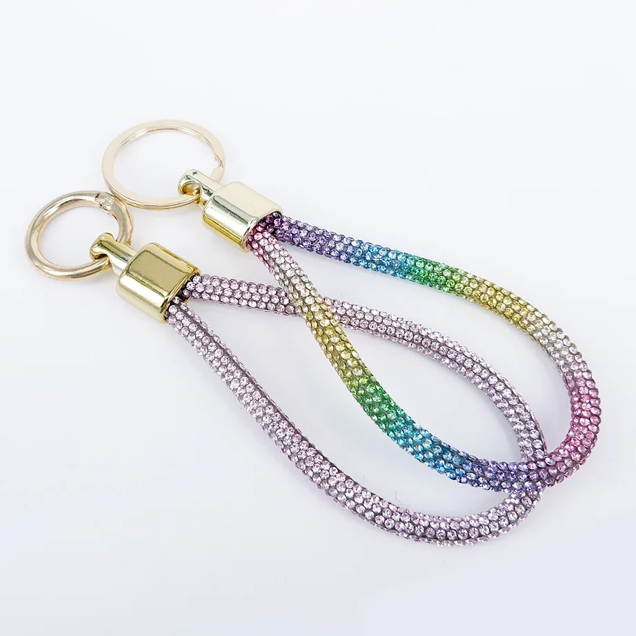 Fashion PU Woven Leather Rope Diamond-encrusted Car Key Chain Braided ...