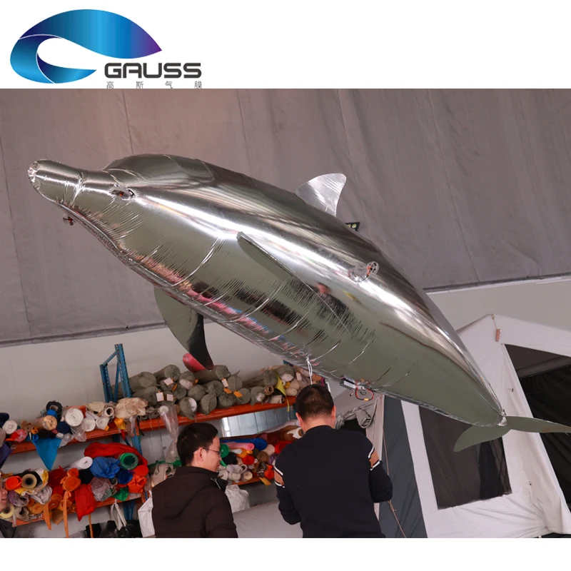 RC Metallic Foil Inflatable Dolphin Remote Control Flying Air Dolphin Balloon Flying Drone for Commercial Flight Performance