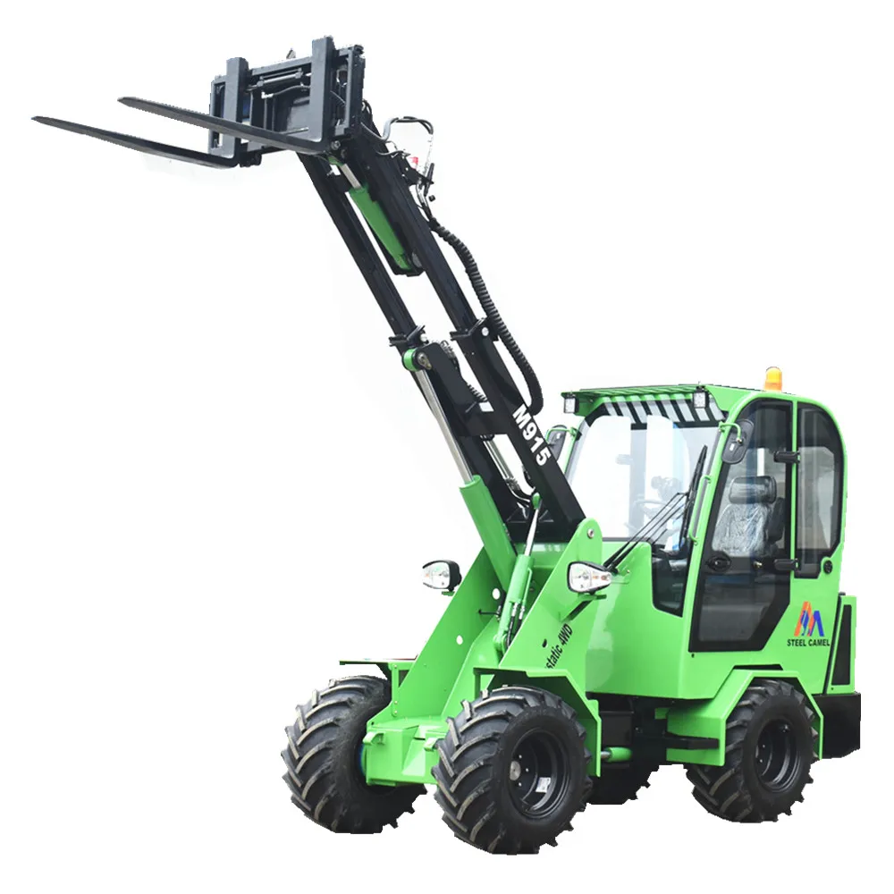 Mini Farm Machine Tractor Loader STEEL CAMEL 1500kg M915 Hydrostatic Boom Wheel Loader with Mini Digger