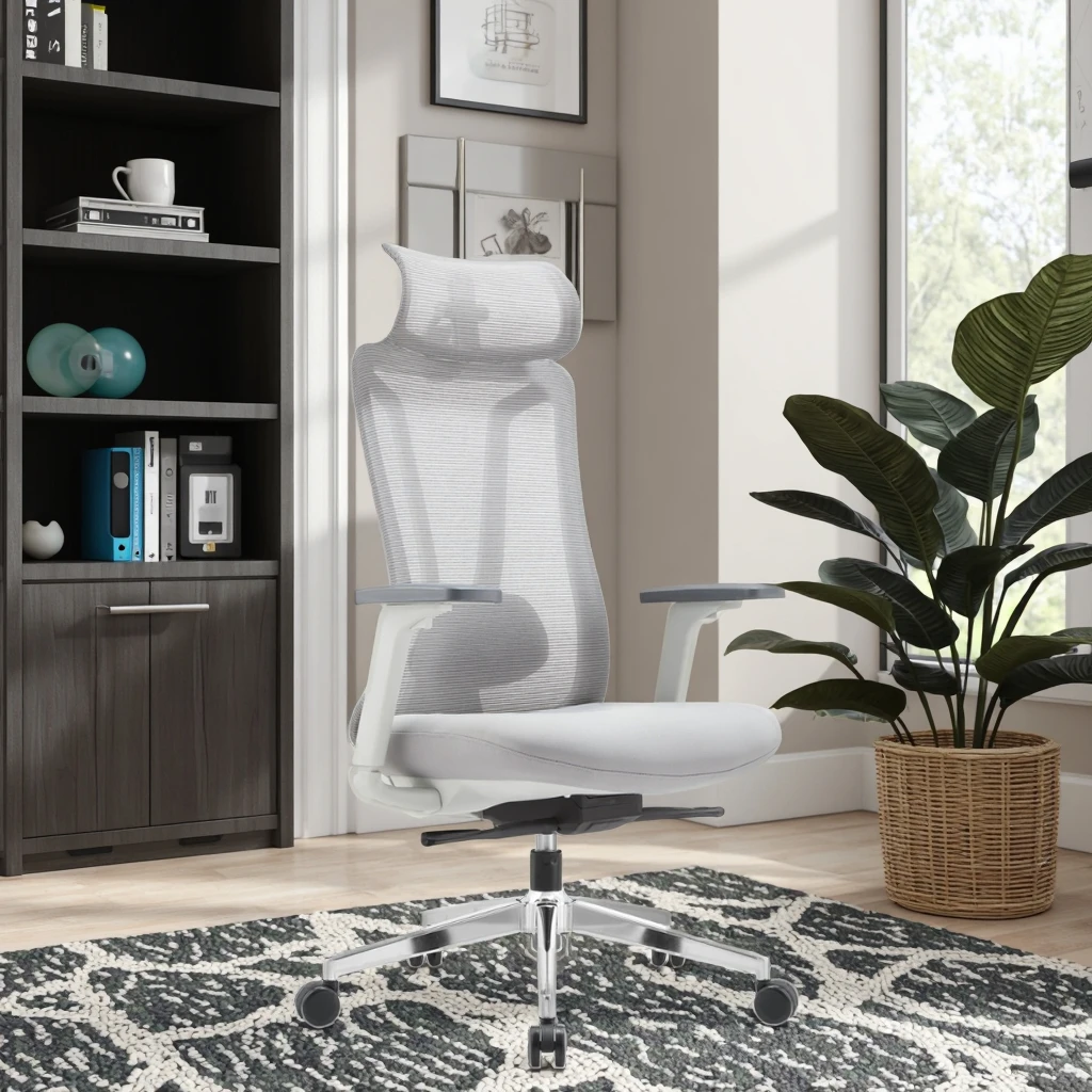 Luxury Grey Ergonomic Chair Advanced Headrest Adjustable 3D PU-Handles Environmentally Certified Office Furniture Premium 3