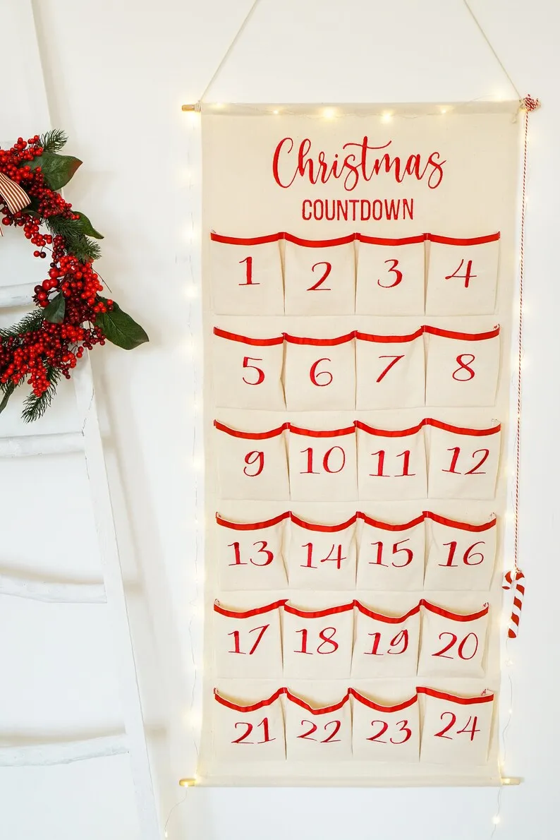 Blank Polyester Sublimation Advent Calendar With Red Ribbon Christmas