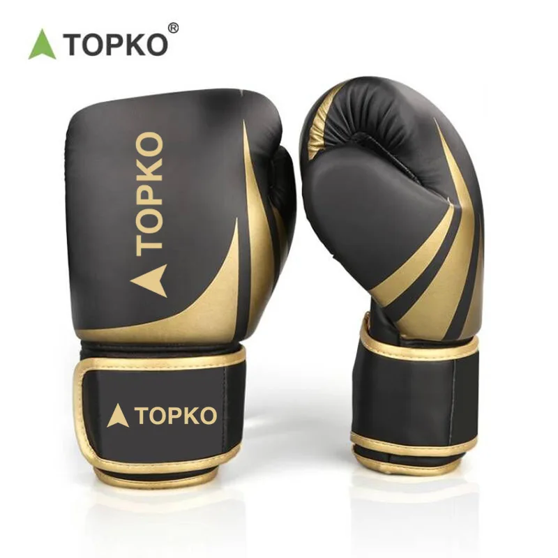 TOPKO Black & Simple Design Adult Boxing Gloves, Tear Resistant 8oz,10oz,12oz,14oz,16oz PU Leather Boxing Gloves