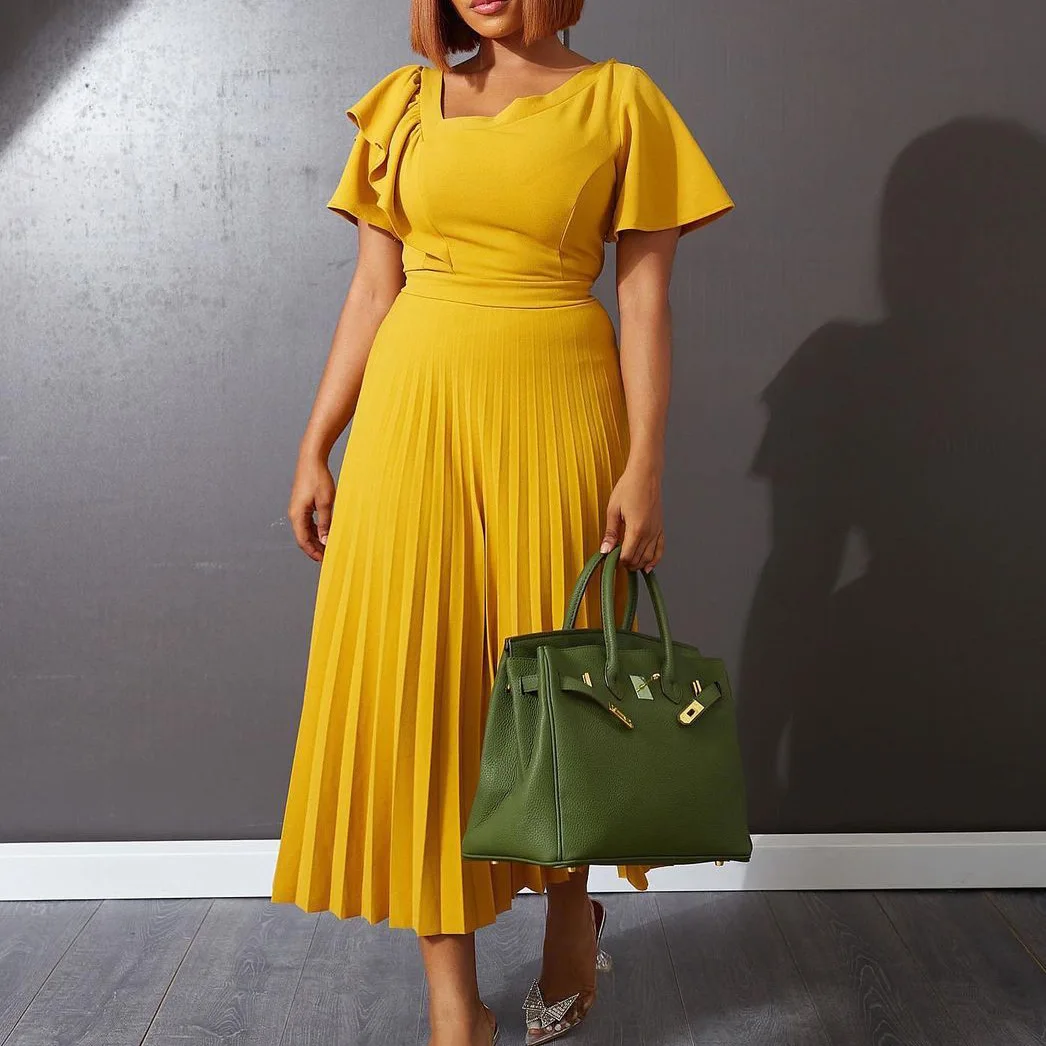 Plus Size Dresses for Women's Solid Color African Women Plus Size Sets  Waist Casual Women Dresses