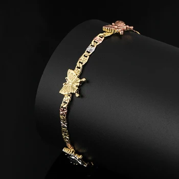 Oro laminado Tricolor women gold butterfly charm bracelet