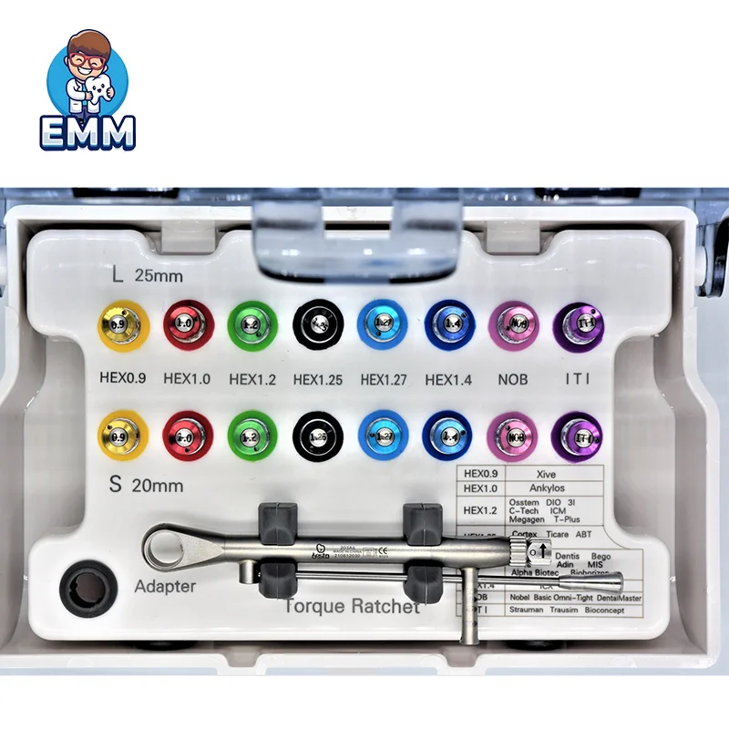 Universale Instrumentum Dentalium pro Implantis, Scalpella Torquentia et Claves Torquentes 203A5 pro Tractatione Dentali.