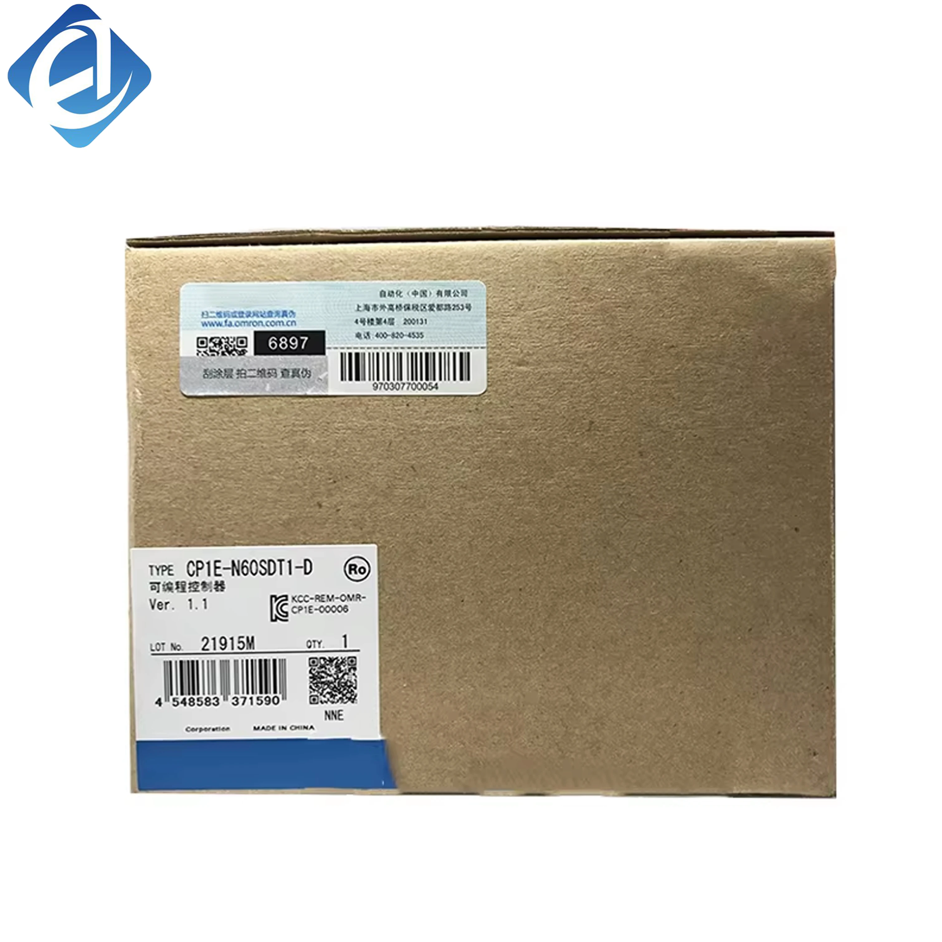 New Original Omron CP1E series compact PLC. 60 I/O points, transistor output, 24V DC supply, built-in high-speed counter and positioning functions. Stable performance, easy wiring and programming, widely used in small automation systems, assembly, packagi