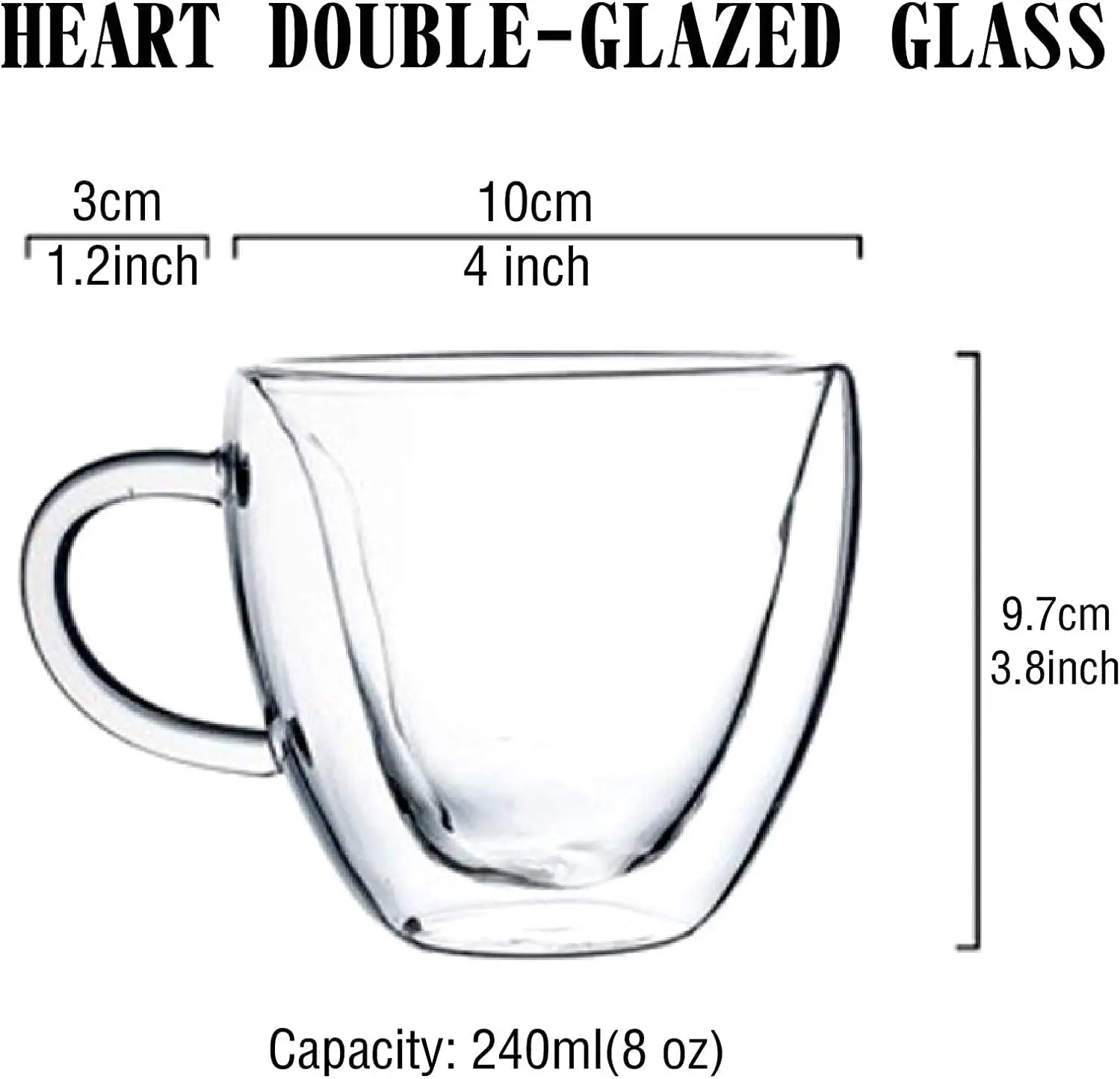 Heart Love Shaped Double Wall Glass Coffee Cup Cute Drinkware Water