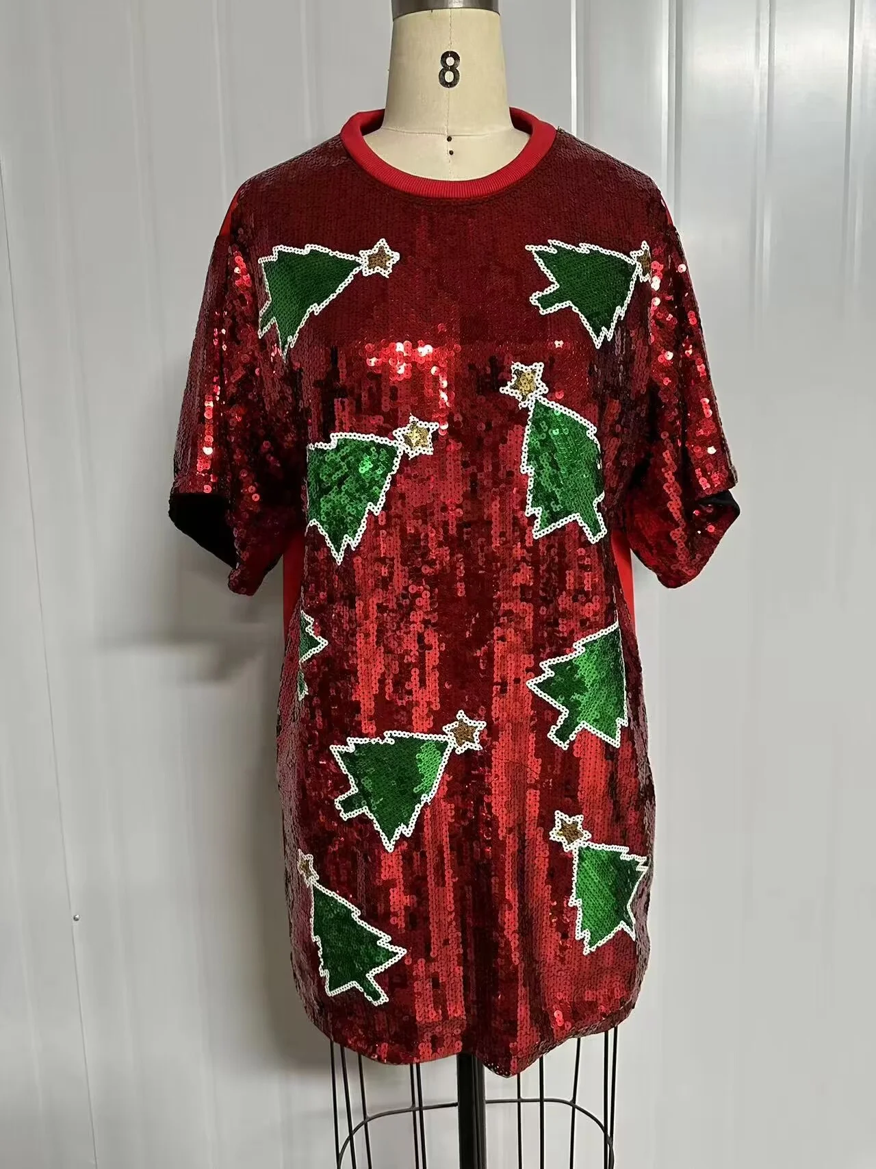 Women Merry Christmas Sequin Dress Graphic Tunic Length Football Jersey  T-Shirt Body Dress