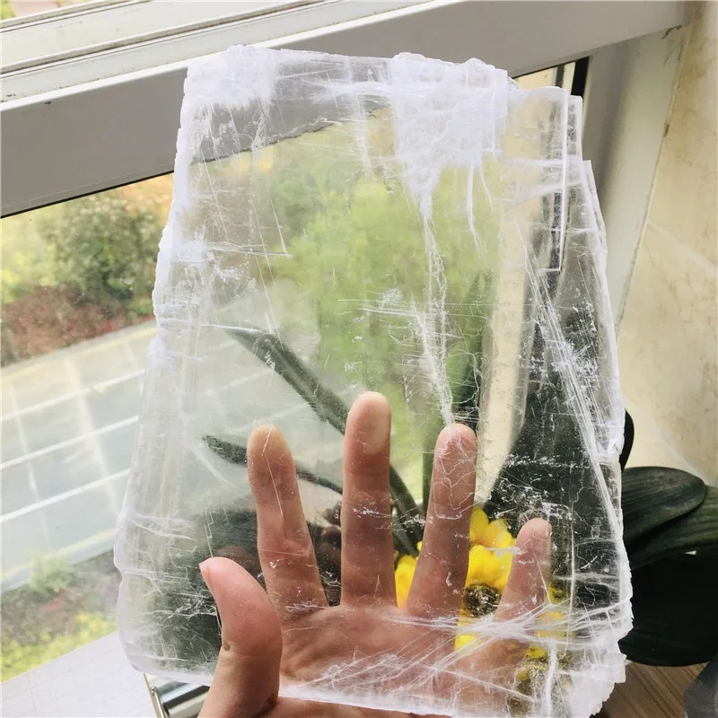Rough Natural Clear Gypsum Selenite Slice Crystal Slab Mineral for Healing