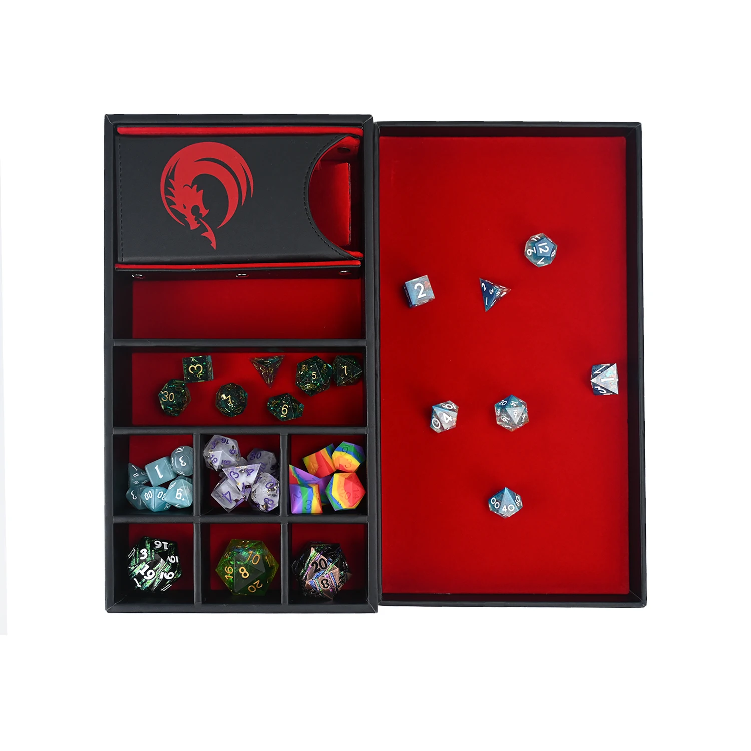 Изготовленный на заказ кожаный лоток для кубиков и съемная башня 3 в 1 хранения ролевых игр