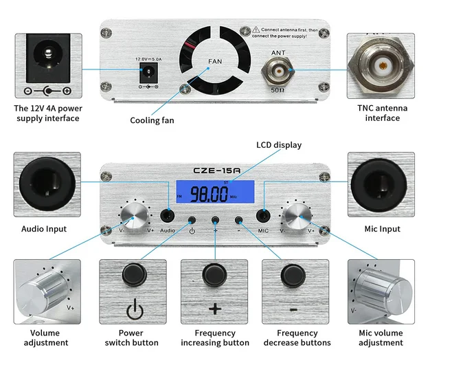 15 Watts Stereo Long Range Small Output FM Transmitter for Radio Station