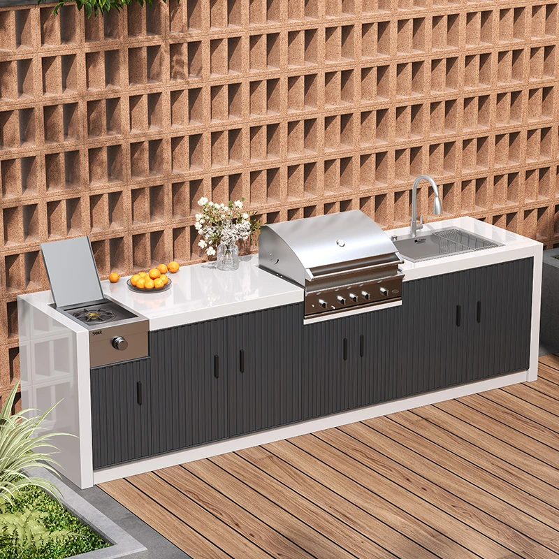 product custom outdoor kitchen systems for villa garden patio  bbq table sink basin workstation cabinet-7
