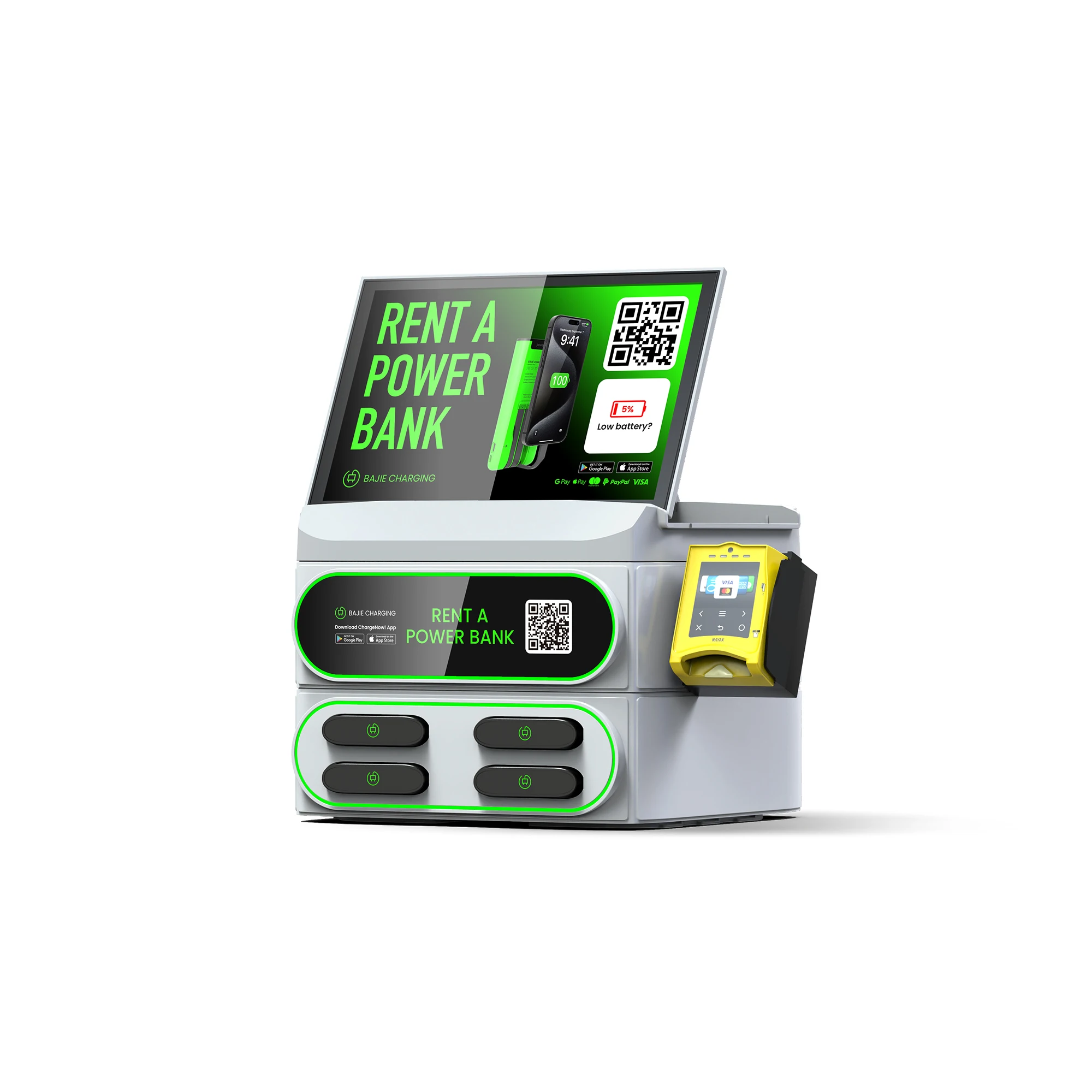 4-Slot Fast Charger Mobile Phone Charging Vending Machine Stackable Power Bank Sharing Rental with Scanning Standing Station
