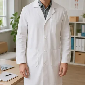 Wholesale Custom Cotton Long Sleeve Men White Lab Coat Medical Uniforms Hospital Nurse Doctor Pharmacist Lab Coat